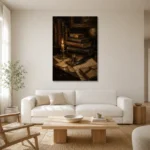 Candlelit Antique Book Wall Art Canvas Print styled in a refined neutral interior