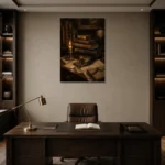 Candlelit Antique Book Wall Art Canvas Print displayed in a contemporary gallery-inspired room