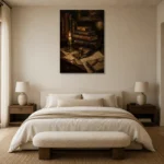 Candlelit Antique Book Wall Art Canvas Print showcased in an elegant minimalist interior