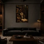 Old Library Antique Book Wall Art Canvas Print shown in a warm modern interior