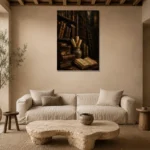 Old Library Antique Book Wall Art Canvas Print presented in a sophisticated home setting