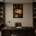 Illuminated Manuscript Antique Book Wall Art Canvas Print displayed in a contemporary gallery-inspired room
