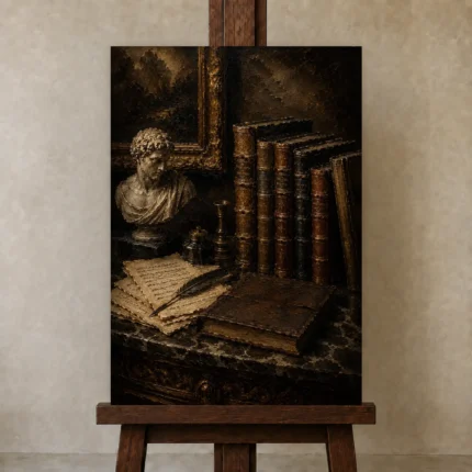 Classical Bust Antique Book Wall Art Canvas Print shown in Studio Easel