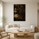 Classical Bust Antique Book Wall Art Canvas Print styled in a refined neutral interior