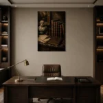 Classical Bust Antique Book Wall Art Canvas Print displayed in a contemporary gallery-inspired room