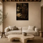 Classical Bust Antique Book Wall Art Canvas Print presented in a sophisticated home setting
