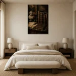 Classical Bust Antique Book Wall Art Canvas Print showcased in an elegant minimalist interior