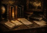 Candlelit Library Desk Antique Book Wall Art Canvas Print