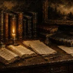 Candlelit Library Desk Antique Book Wall Art Canvas Print