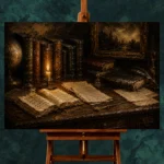 Candlelit Library Desk Antique Book Wall Art Canvas Print - Image 2