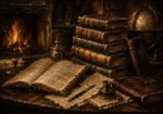 Fireplace Library Antique Book Wall Art Canvas Print
