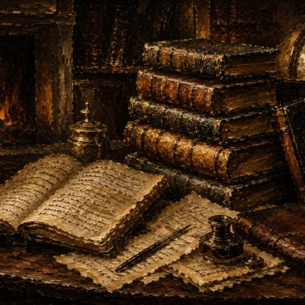 Fireplace Library Antique Book Wall Art Canvas Print