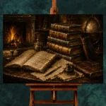Fireplace Library Antique Book Wall Art Canvas Print - Image 2