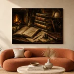 Fireplace Library Antique Book Wall Art Canvas Print - Image 3