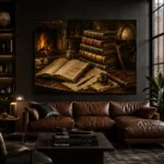 Fireplace Library Antique Book Wall Art Canvas Print - Image 4