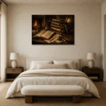 Fireplace Library Antique Book Wall Art Canvas Print showcased in an elegant minimalist interior