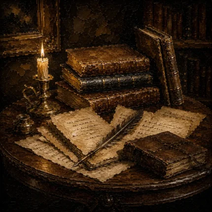 Candlelit Writing Desk Antique Book Wall Art Canvas Print