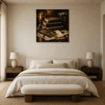 Gilded Bookmark Antique Book Wall Art Canvas Print showcased in an elegant minimalist interior