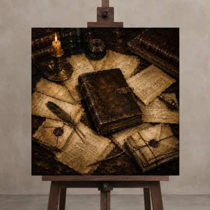 Locked Journal Antique Book Wall Art Canvas Print displayed on a studio easel