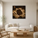 Locked Journal Antique Book Wall Art Canvas Print styled in a refined neutral interior