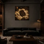 Locked Journal Antique Book Wall Art Canvas Print shown in a warm modern interior