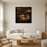 Secret Drawer Antique Book Wall Art Canvas Print styled in a refined neutral interior