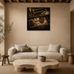 Secret Drawer Antique Book Wall Art Canvas Print presented in a sophisticated home setting