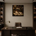 Sealed Archive Antique Book Wall Art Canvas Print displayed in a contemporary gallery-inspired room