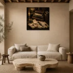 Sealed Archive Antique Book Wall Art Canvas Print presented in a sophisticated home setting
