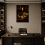 Candlelit Still Life Dark Academia Wall Art Canvas Print displayed in a contemporary gallery-inspired room