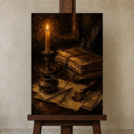 Wax Seal Letter Dark Academia Wall Art Canvas Print shown in Studio Easel