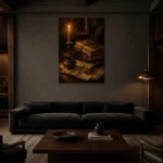 Wax Seal Letter Dark Academia Wall Art Canvas Print shown in a warm modern interior