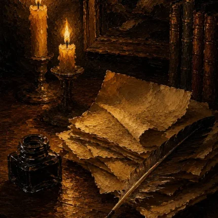 Candlelit Manuscript Dark Academia Wall Art Canvas Print
