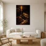 Ink Quill Desk Dark Academia Wall Art Canvas Print styled in a refined neutral interior