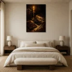 Ink Quill Desk Dark Academia Wall Art Canvas Print showcased in an elegant minimalist interior