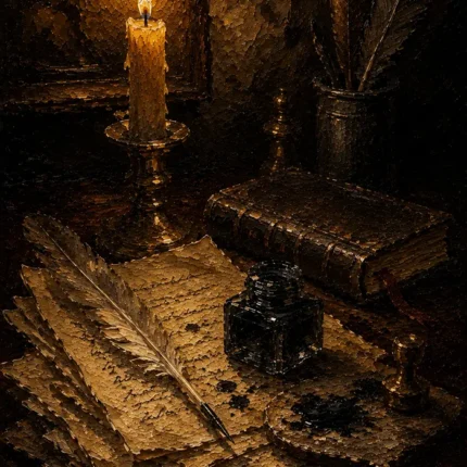 Feather Quill Still Life Dark Academia Wall Art Canvas Print