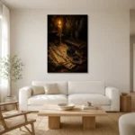 Feather Quill Still Life Dark Academia Wall Art Canvas Print styled in a refined neutral interior