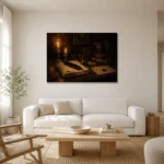Sealed Letter Desk Dark Academia Wall Art Canvas Print styled in a refined neutral interior