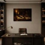 Sealed Letter Desk Dark Academia Wall Art Canvas Print displayed in a contemporary gallery-inspired room