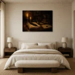 Sealed Letter Desk Dark Academia Wall Art Canvas Print showcased in an elegant minimalist interior