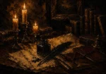 Triple Candle Quill Dark Academia Wall Art Canvas Print