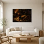 Triple Candle Quill Dark Academia Wall Art Canvas Print styled in a refined neutral interior