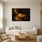 Wax Sealed Correspondence Dark Academia Wall Art Canvas Print styled in a refined neutral interior