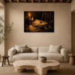 Wax Sealed Correspondence Dark Academia Wall Art Canvas Print presented in a sophisticated home setting