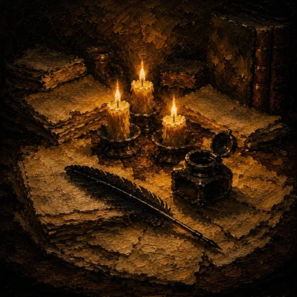 Three Candle Manuscript Dark Academia Wall Art Canvas Print