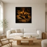 Three Candle Manuscript Dark Academia Wall Art Canvas Print styled in a refined neutral interior