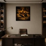 Three Candle Manuscript Dark Academia Wall Art Canvas Print displayed in a contemporary gallery-inspired room