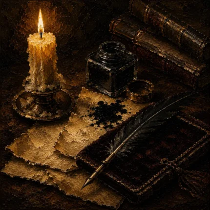 Candlelit Ink Bottle Dark Academia Wall Art Canvas Print