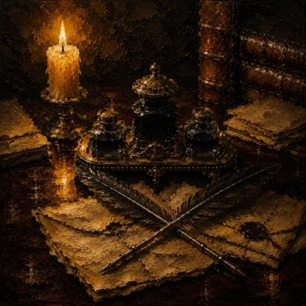 Crossed Quills Ink Set Dark Academia Wall Art Canvas Print