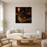 Crossed Quills Ink Set Dark Academia Wall Art Canvas Print styled in a refined neutral interior